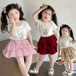 Bear Ruffles Top Set Layered Skort