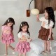Cream Cute Bear Puffy Top Set Brown Layered Skirt