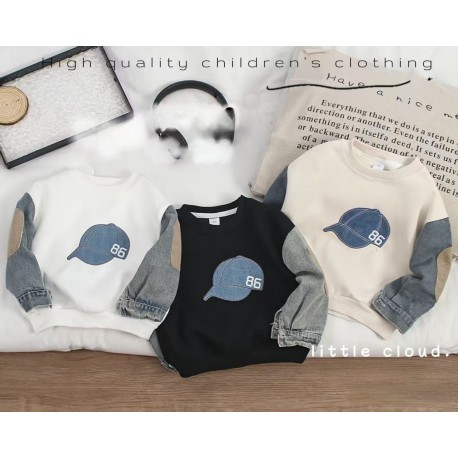 Cream Denim Hat Sweatshirt