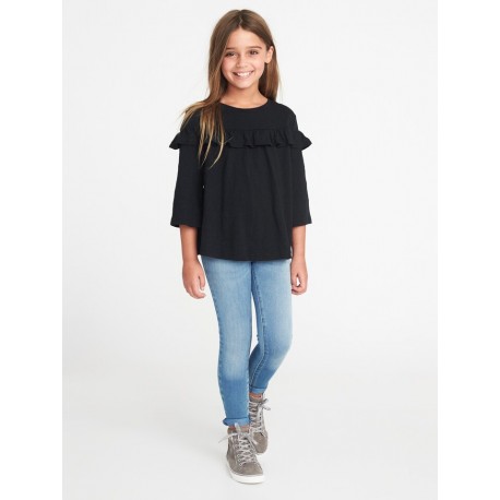 Old N@vy Black Ruffles Top