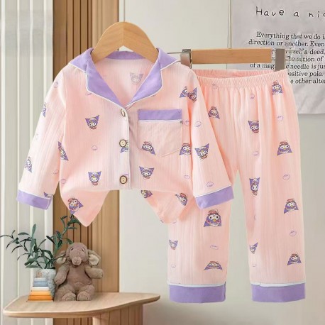 Pink Purple Kur0mi Ribbed Pyjamas