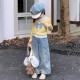 Yellow Ribbon Top Set Plaid Tank and Denim Pants