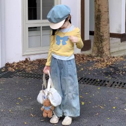 Yellow Ribbon Top Set Plaid Tank and Denim Pants