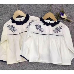 White Leaves Embroidery Ruffles Top