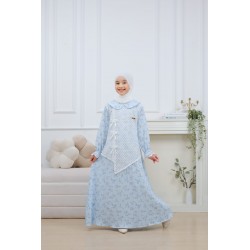Blue Pastel Floral White Lace Gamis