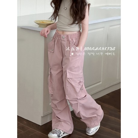 Pink Triangle Pockets Button Cargo Pants