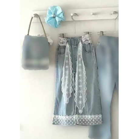 Pull On Wide Lace Denim Pants(no belt)