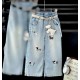 Dogs Embroidery Denim Pants(no belt)