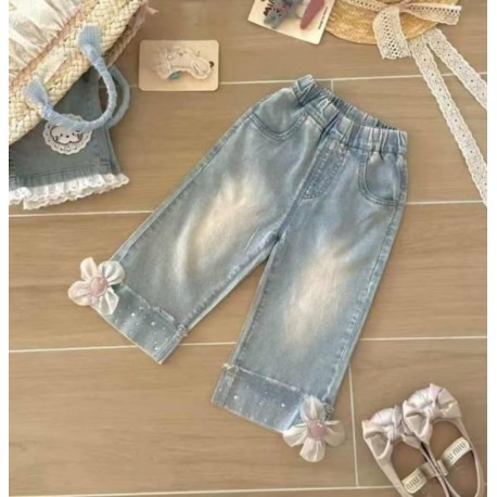 Flowers Sparkle Bottom Denim Pants