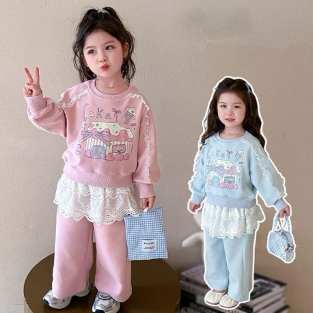 Pink Cake Ruffle Top Set Lace Pants