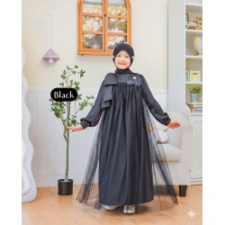 Black Big Side Ribbon Tulle Gamis