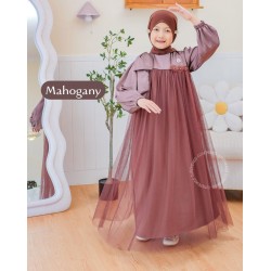 Mahogany Big Side Ribbon Tulle Gamis