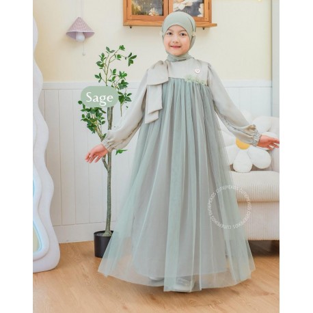 Sage Big Side Ribbon Tulle Gamis