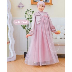 Soft Pink Big Side Ribbon Tulle Gamis