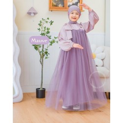 Mauve Big Side Ribbon Tulle Gamis