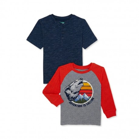 Garanimals Wolf Andevnture Waffles LS Top Garanimals Navy Top