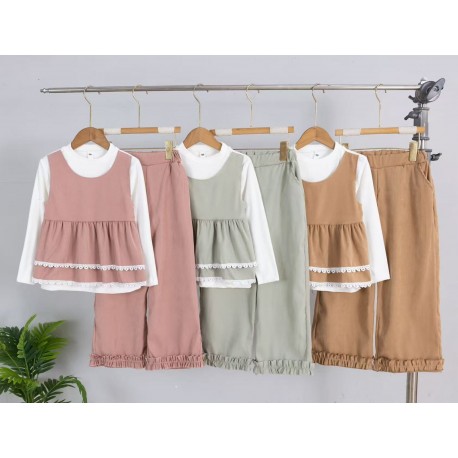 Brown Girl Peplum LS Top Set Ruffles Pants