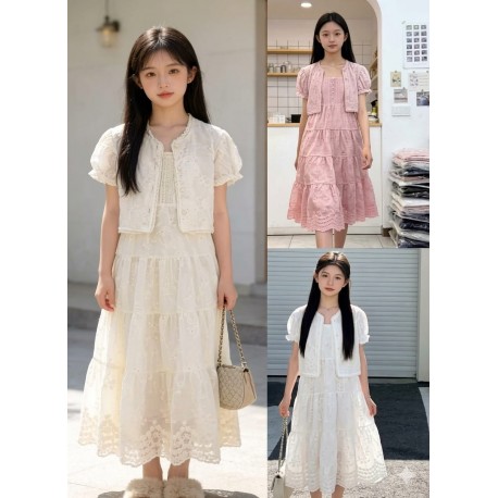 2in1 White  Puffy Outer Set Lace Dress