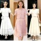 White Lace Pocket Button Top Set Pleated Skirt