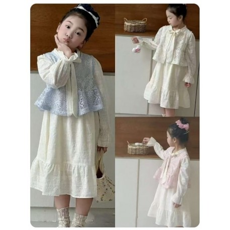 White Eyelets Dress Set Lace Outer