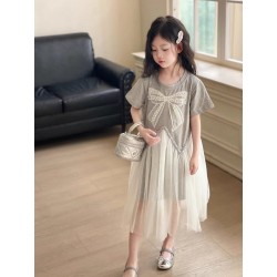 Grey Ribbon Pearl Tutu Dress