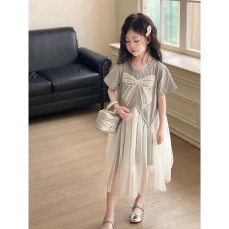 Grey Ribbon Pearl Tutu Dress