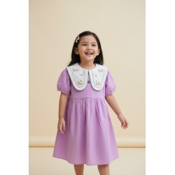 White Purple Embroidery Dress