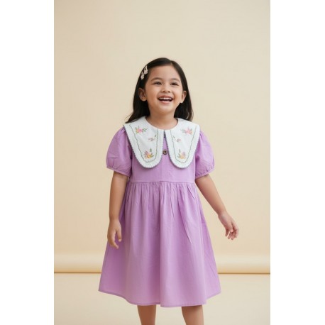 White Purple Embroidery Dress