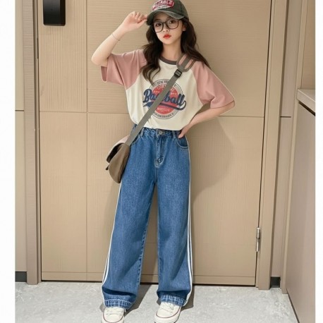 Baseball Top Set Denim Stripe Pants