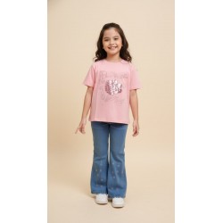 Pink Flowers Sparkle Set Denim Pants