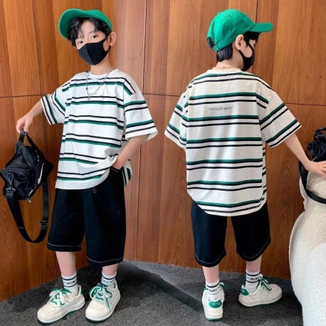Stripe Top Set Black Pants