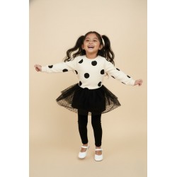 Cream Polka Top Set Black Tutu Pants