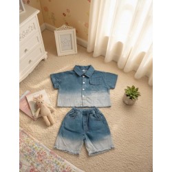 Washed Denim Top Set Pants