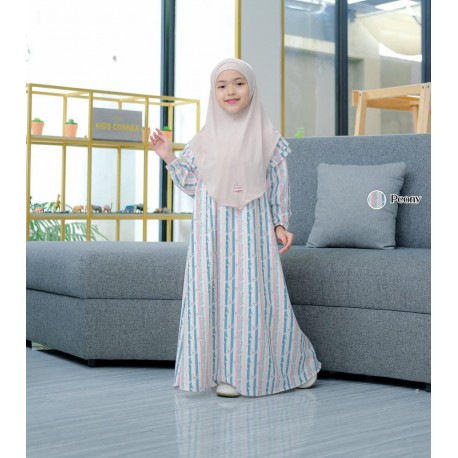 Pink Blue Pastel Stripe Gamis