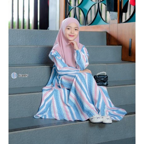 Blue Pink Stripe Gamis