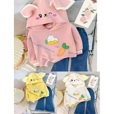 Cream Wink Bunny Carrot Ear Top Set Jeans