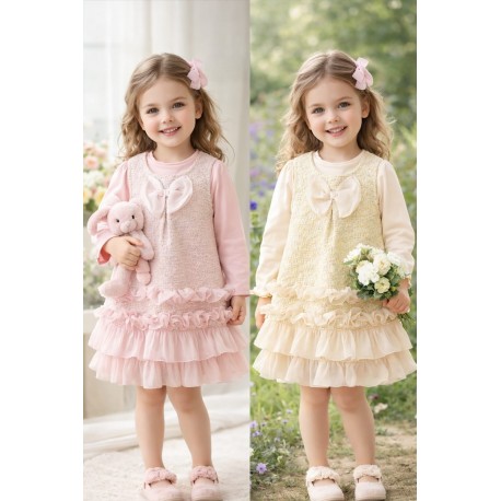 Cream Ribbon Ruffles Pretty Dress