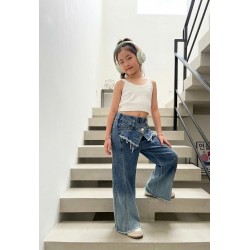 Front Button Flap Korean Denim Pants