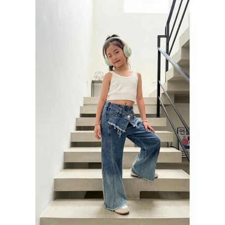 Front Button Flap Korean Denim Pants