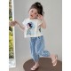 Cute Girl Back Ribbon Top Set Plaid Pants