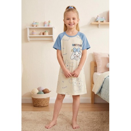 Cream Blue Morol Home Dress