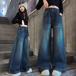 Dark Blue Black Lace Denim Pants