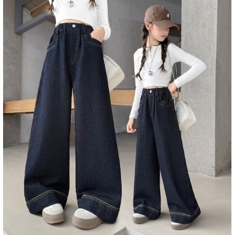 Dark Blue Wide Denim Pants