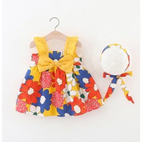Yellow Floral Ruffles Dress + Hat