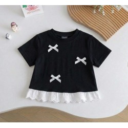 Black Little Ribbon Lace Top