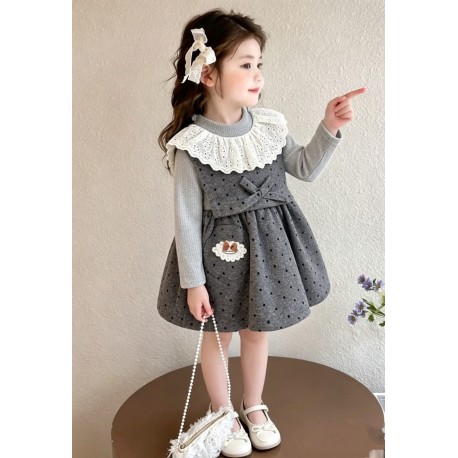 Grey Collar Lace Dress
