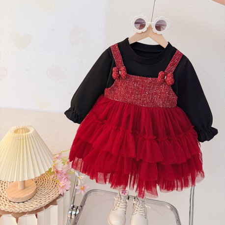 Black Red Ribbon Tulle Dress