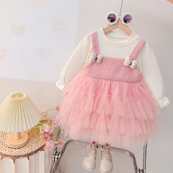 Pink White Ribbon Tulle Dress