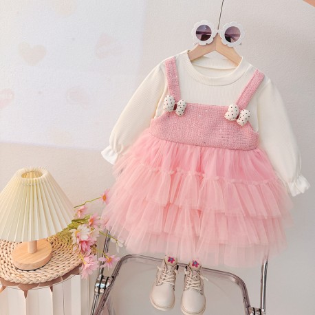 Pink White Ribbon Tulle Dress