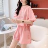 Pink Heart Top Embroidery Set Short Pants